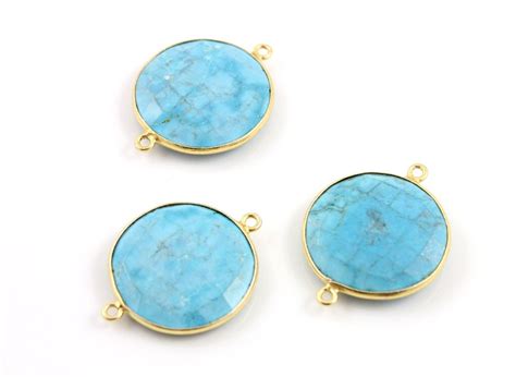 Turquoise Bezel Round Connector Gemstone ComponentGold Etsy