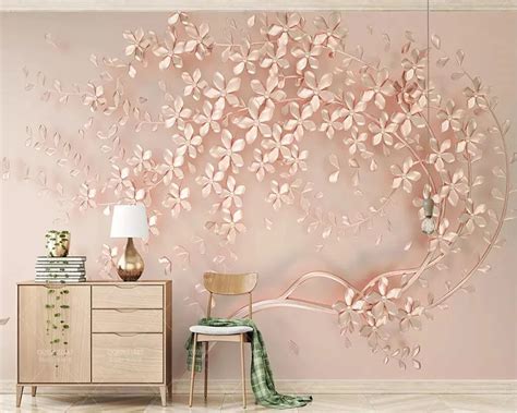 Beibehang 3d Wallpaper Rose Gold Flower Luxury 3d Stereo Tv Background