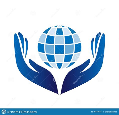 Globe In Two Hands Up Hands And Helper Blue Hands Logo Stock Vector