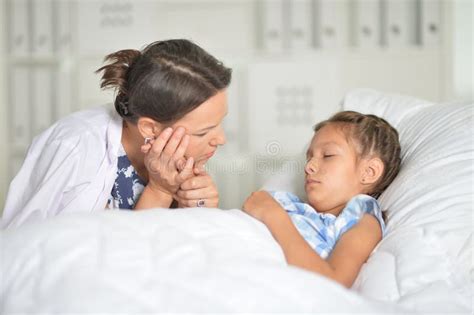 Portrait Of Sad Mother And Daughter In Hospital Stock Image Image Of