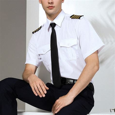 New Arrivals Mens Short Sleeve White Airline Pilot Uniforms Hair