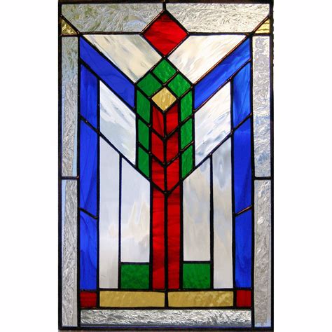 Hand Crafted Geometric Stained Glass Panel By A Glass Menagerie