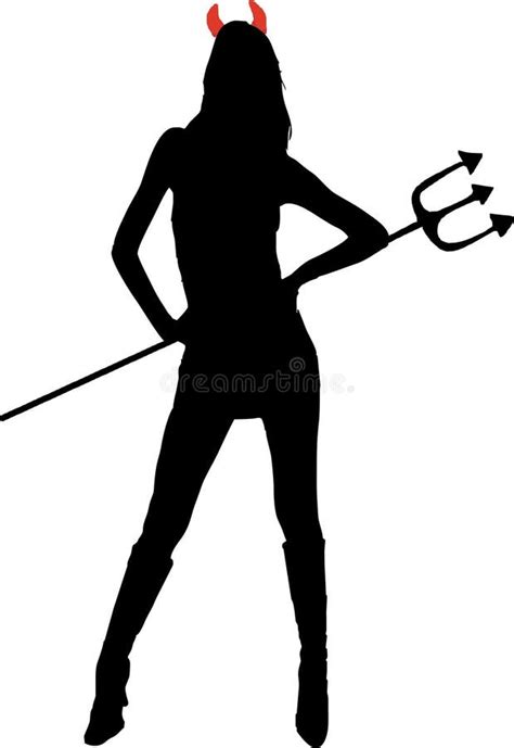 Devil Woman With Long Hair Black Silhouette Isolated On White Stock Vector Illustration Of