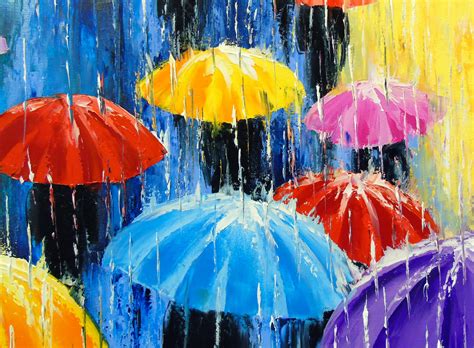 Rain In Colorful Umbrellas By Olha Darchuk 2021 Painting Oil On