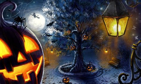 Download Lantern Tree Jack O Lantern Holiday Halloween Hd Wallpaper