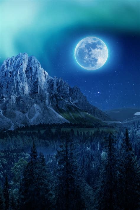 Moon Wallpaper 4k Aurora Borealis Mountains Winter Forest Nature 408