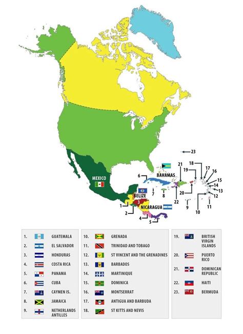 Flags Of North American Countries North America Map World Geography