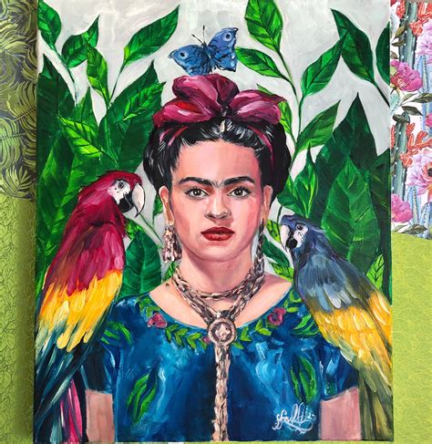 Frida Kahlo With Parrots Original Oil Painting Unique Gift Etsy