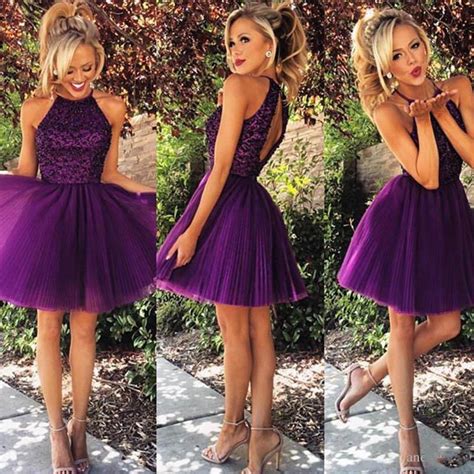 purple tulle purple sequin homecoming dress for teens 2016 summer 8th grade dance back to school