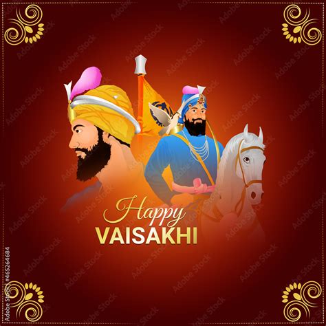 Happy Vaisakhi Sikh Festival Celebration With Illustration Of Guru