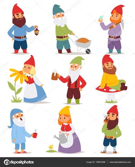 Cartoon Gnome Characters Vector Illustration Stock Illustration By