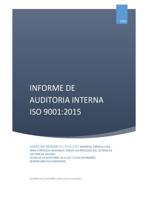Informe De Auditoria Interna Iso 9001 2015 Calidad Negocios