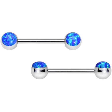 316l Stainless Steel Blue Synthetic Opal Nipple Barbell Set Bodycandy