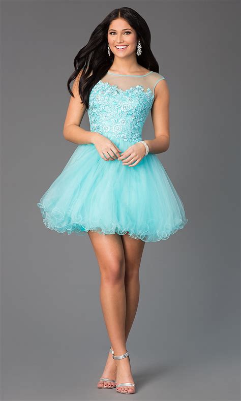 Everyone loves to surf poshmark for style inspo, so it's the perfect place to get rid of your old prom dress (or clothes from last season). Jeweled-Lace Illusion Short Prom Dress - PromGirl
