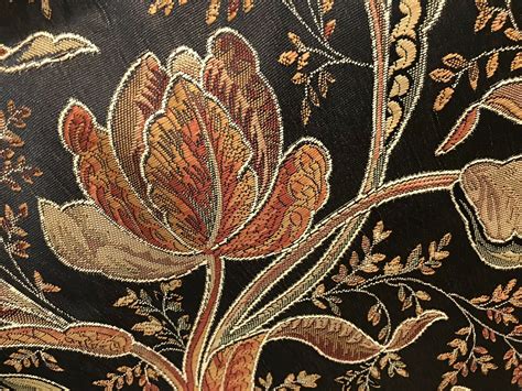 New Designer Brocade Satin Fabric Black Floral Drapery And Upholstery