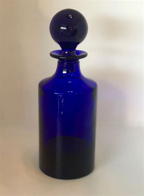 Cylindrical Cobalt Blue Cast Glass Decanter With Large Ball Stopper At 1stdibs Cobalt Blue