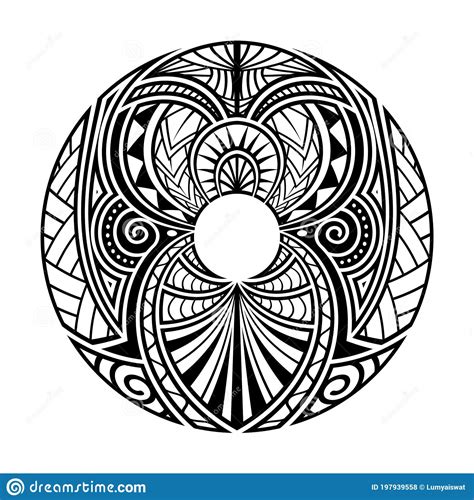 Maori Polynesian Ethnic Circle Tattoo Shape Stock Vector Illustration