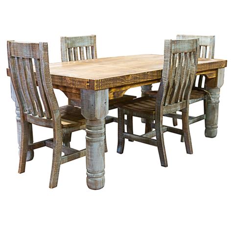 With over 200 dining room furniture designs you are sure to find a table to fit your personality. LMT | Turquoise Washed Rustic Dining Room Set | Dallas ...