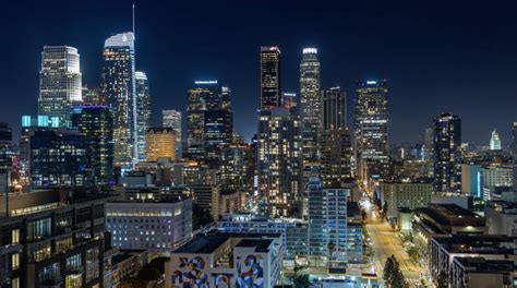 4k Downtown Los Angeles Skyline At Night Emerics
