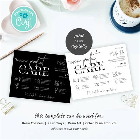 Resin Care Guide Template Editable Resin Product Care Card Etsy