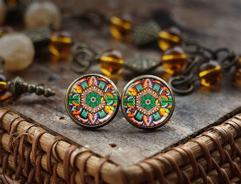 Mexican Art Stud Earrings Mexican Folk Art Mexican Jewelry Etsy