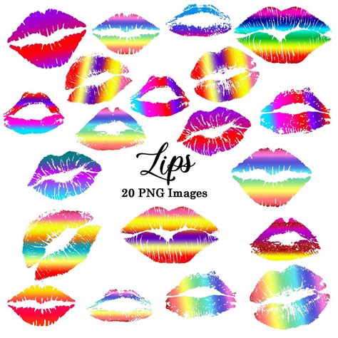 Rainbow Lips Kisses Glitter Foil Lip Clipart Custom Etsy Invitation
