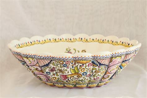 Scallopped Serving Bowl From Coimbra Portugal Hand Painted Ceramic