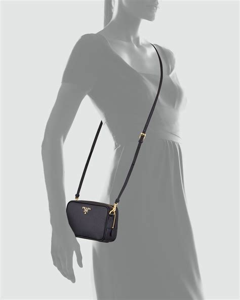 Prada Saffiano Mini Zip Crossbody Bag In Black Lyst