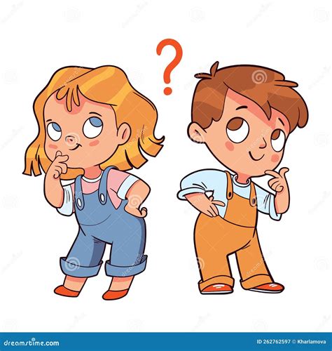 Girl And A Boy Stand Pondering A Question Colorful Cartoon Characters