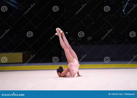 Gymnast Girl Perform At Rhythmic Gymnastics Competition Editorial Stock