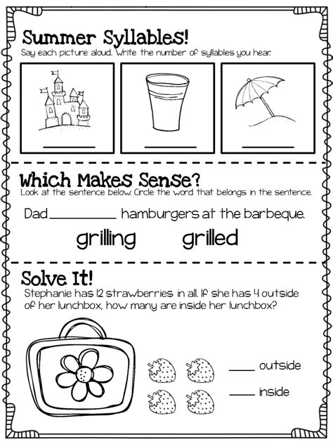 Summer Worksheet For First Grade