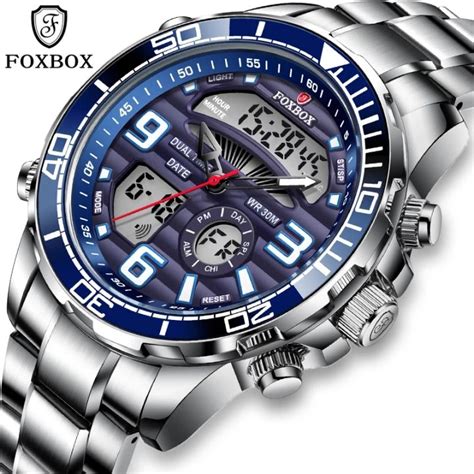 lige foxbox watch for mans luxury dual display sport quartz wristwatch for men all steel