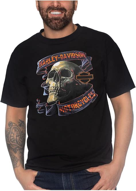 Harley Davidson Mens Fall Skull Short Sleeve Crew Neck T Shirt Solid