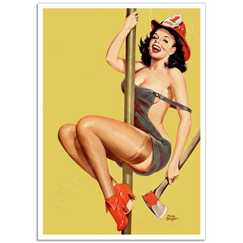 Girl On A Firemans Pole Pinup Girl Poster Just Posters