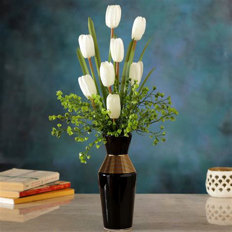 Buysend Artificial White Tulips Vase Online Ferns N Petals