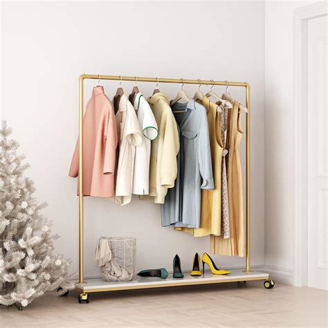 Buy Fonechin Gold Metal Clothing Rack With Wood Shelf Heavy Duty