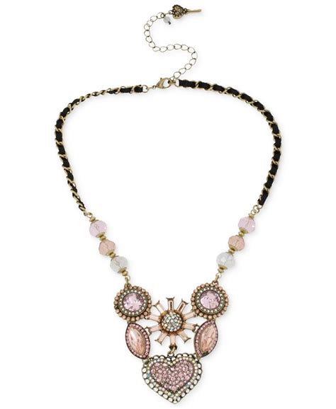 betsey johnson gold tone crystal gem cluster frontal necklace macy s