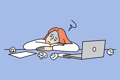 Exhausted Woman Employee Lying On Desk Feeling Overwhelmed With Work