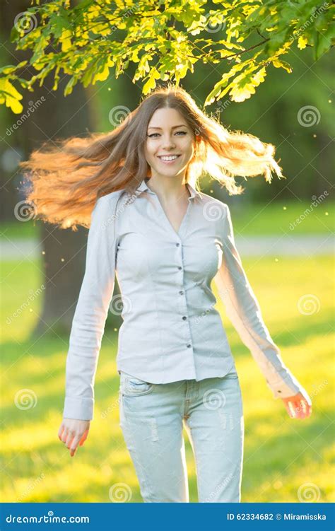 Romantic Young Girl Outdoors Enjoying Nature Beautiful Model In Stock