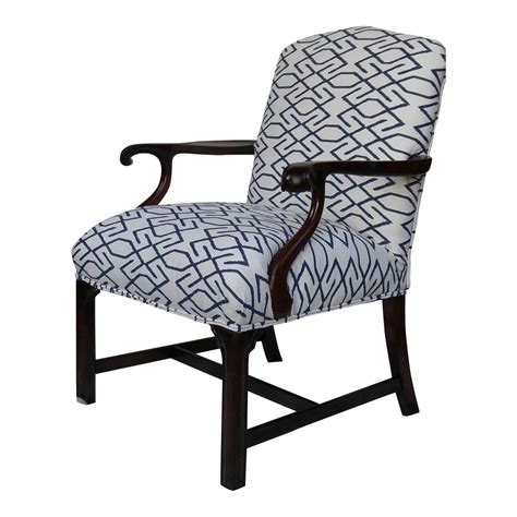 Homesailing 4 comfy armchairs dining room chairs with arms only grey fabric upholstered kitchen chairs high back button tufted padded side chairs for living room wood oak legs chairs (gray set of 4) 4.4 out of 5 stars. Vintage Navy & White Wooden Arm Chair | Chairish
