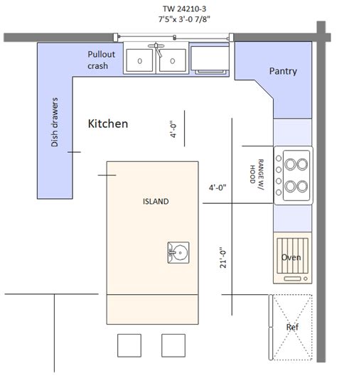 Kitchen Floor Plans With Island And Pantry