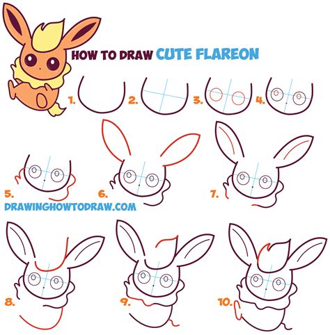 How To Draw Flareon In Cute Kawaii Chibi Baby Style From Pokemon
