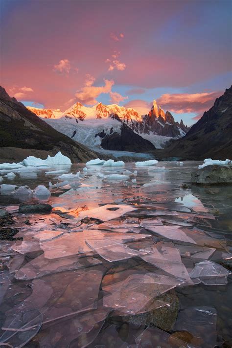 A Red Sky And Shards Of Ice Near Cerro Torre Patagonia