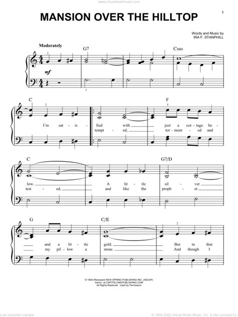 Stanphill Mansion Over The Hilltop Easy Sheet Music For Piano Solo