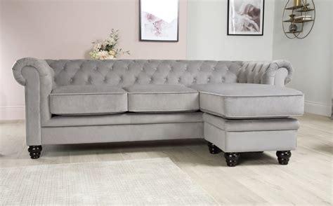 Hampton Grey Velvet L Shape Chesterfield Corner Sofa Furniture And