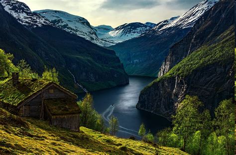 Nature Landscape Norway River Cabin Wallpapers Hd Desktop And