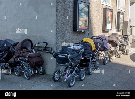 Baby Carriages Lined Up Outside Reykjavik Iceland Stock Photo
