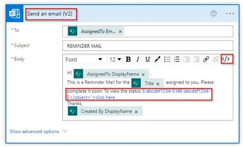 Code View Hyperlink Rewritten Send An Email V2 Action Dynamic