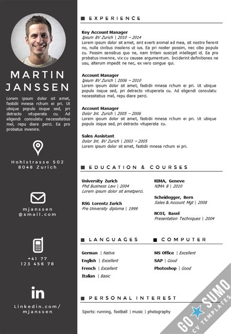 Resume templates and examples to download for free in word format ✅ +50 cv samples in word. CV Template Zurich | Cv template word, Creative cv ...
