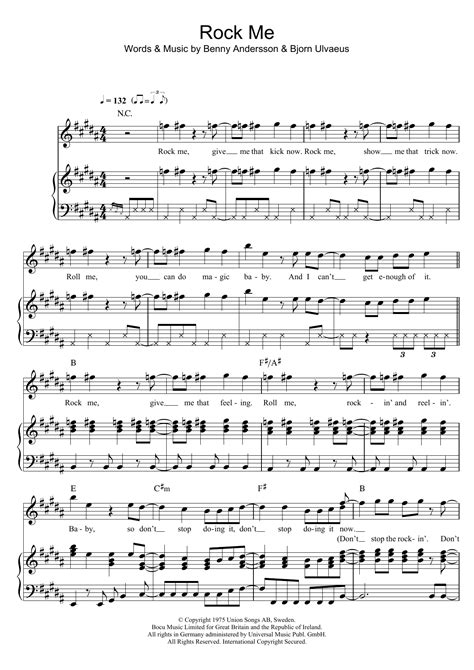 Rock Me Sheet Music Abba Piano Vocal And Guitar Chords